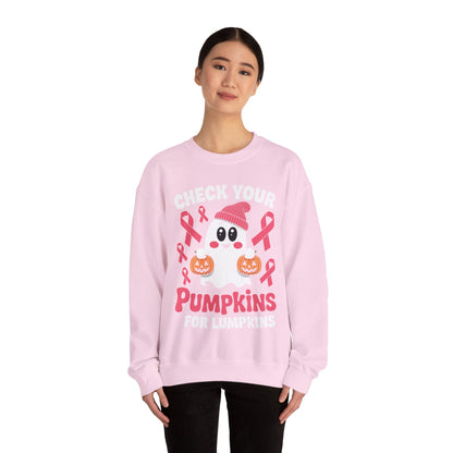 Breast Cancer Halloween Boo Ghost Check Your Pumpkins Womens Sweatshirt