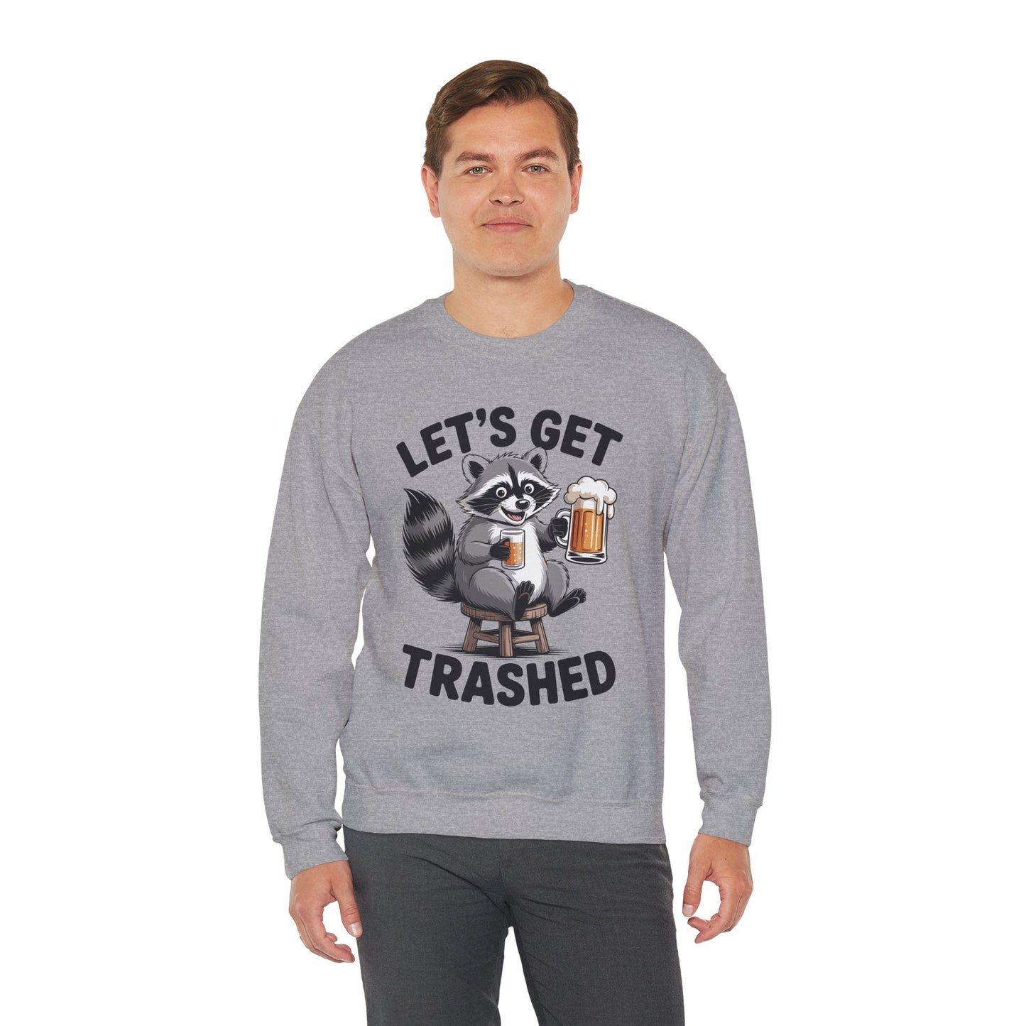 Funny Let's Get Trashed Raccoon Meme Humor Beer Drinking Sweatshirt