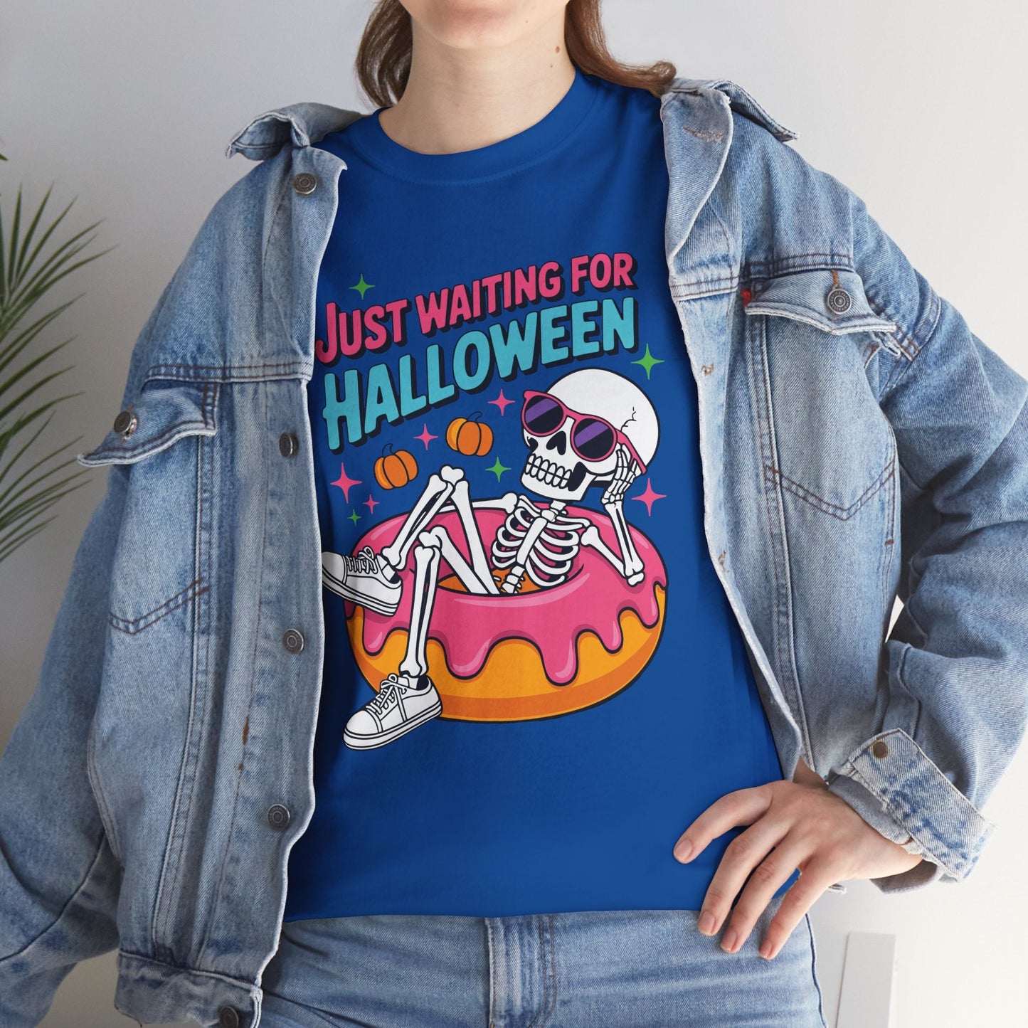 Just Waiting For Halloween Skeleton Donut Summerween Vibes T-Shirt