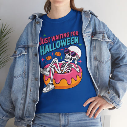 Just Waiting For Halloween Skeleton Donut Summerween Vibes T-Shirt