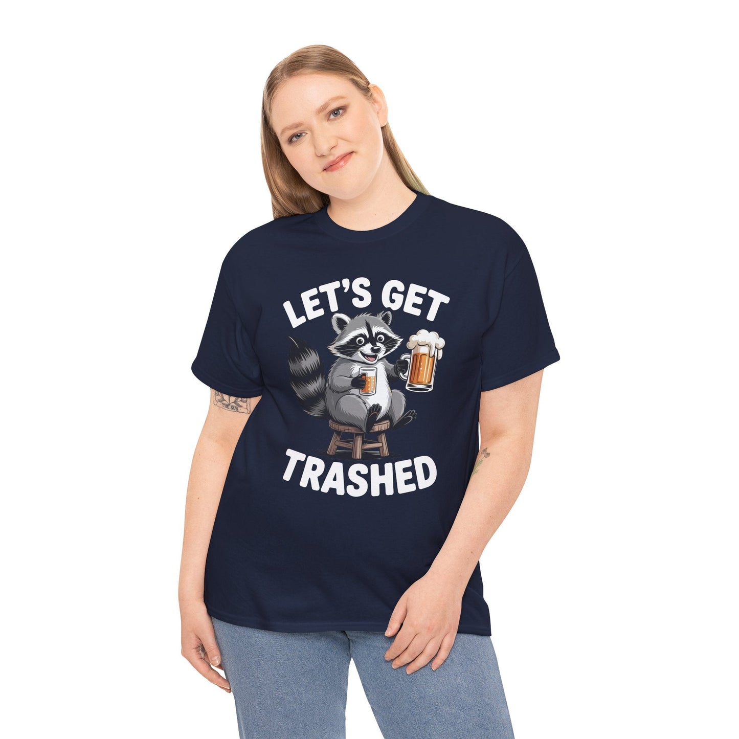 Funny Let's Get Trashed Raccoon Meme Humor Beer Drinking T-Shirt