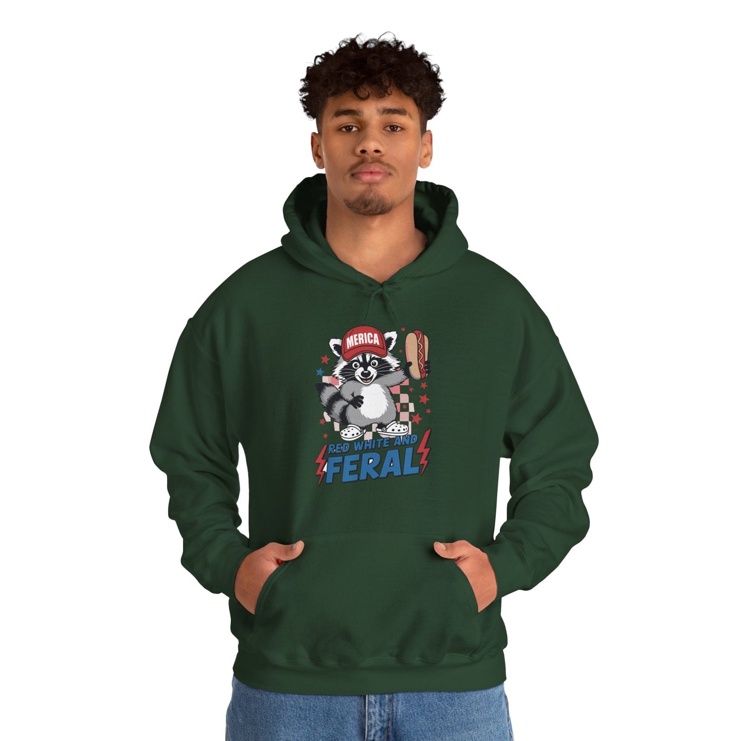 Red White And Feral Raccoon 4th of July Saying Meme Hoodie