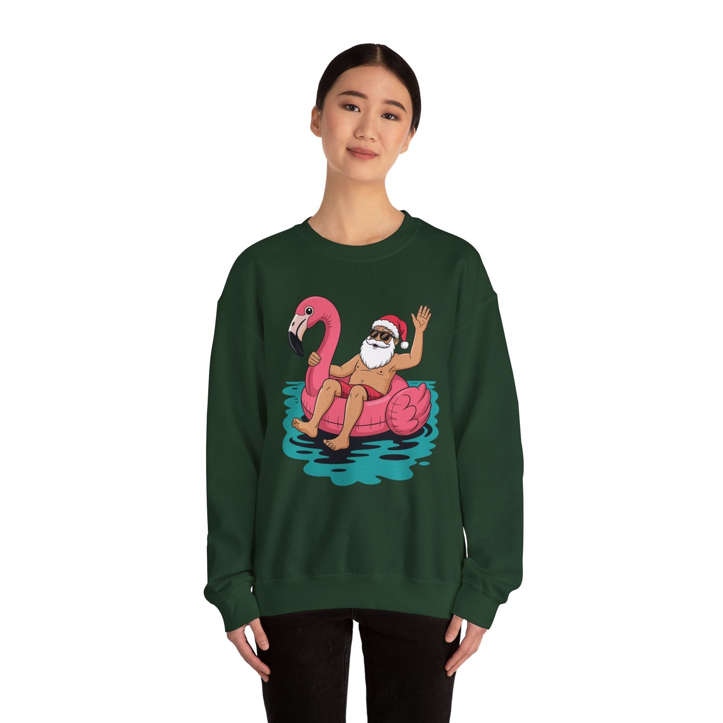 Santa Flamingo Floatie Funny Christmas In July Summer Xmas Sweatshirt
