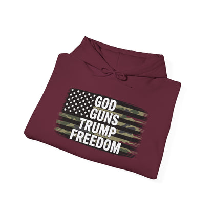 God Guns Trump Freedom Funny Camouflage Pro Gun USA Flag Hoodie