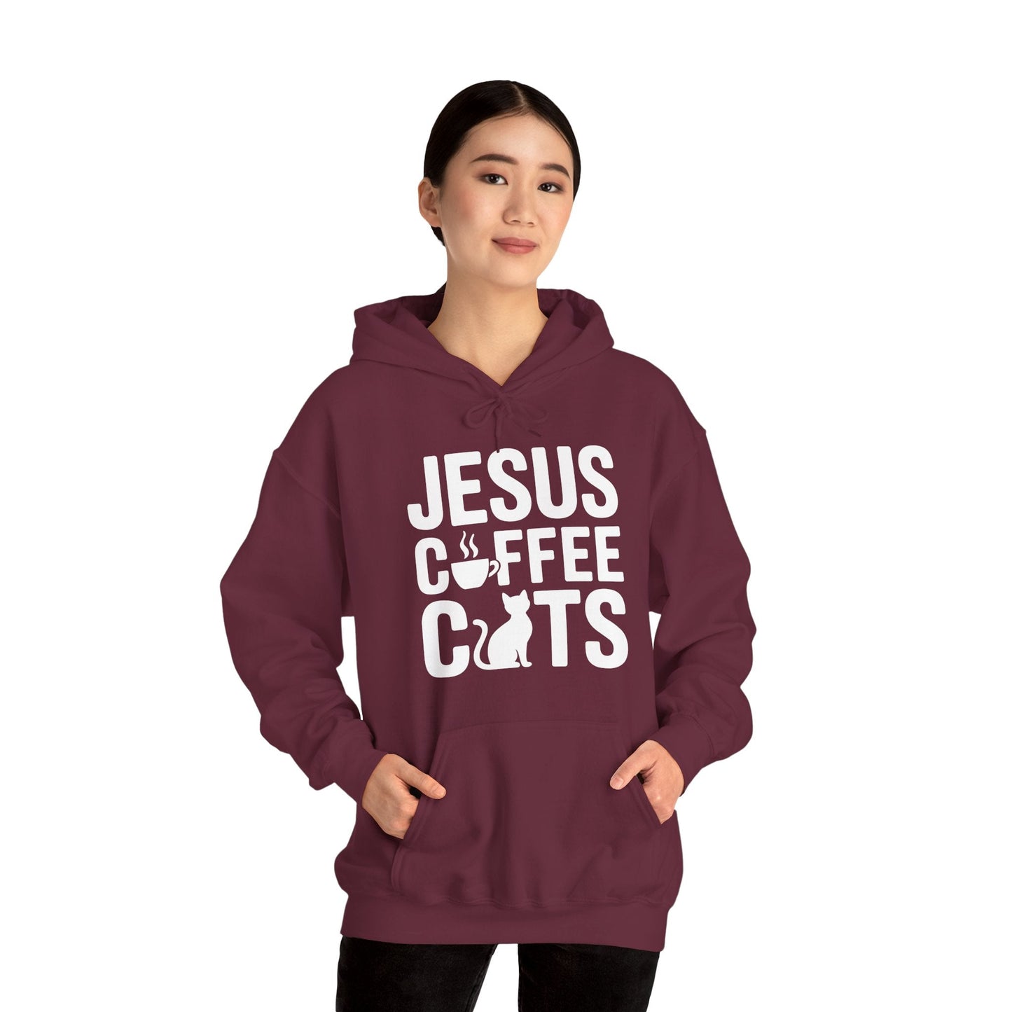 Christian Jesus, Coffee, Cats - Religous Cat Caffeine Lover Hoodie