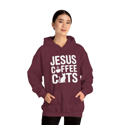 Christian Jesus, Coffee, Cats - Religous Cat Caffeine Lover Hoodie
