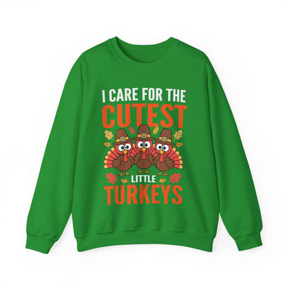 Care For Little Turkeys Nurse Fall Thanksgiving Scrub Top Sweatshirt