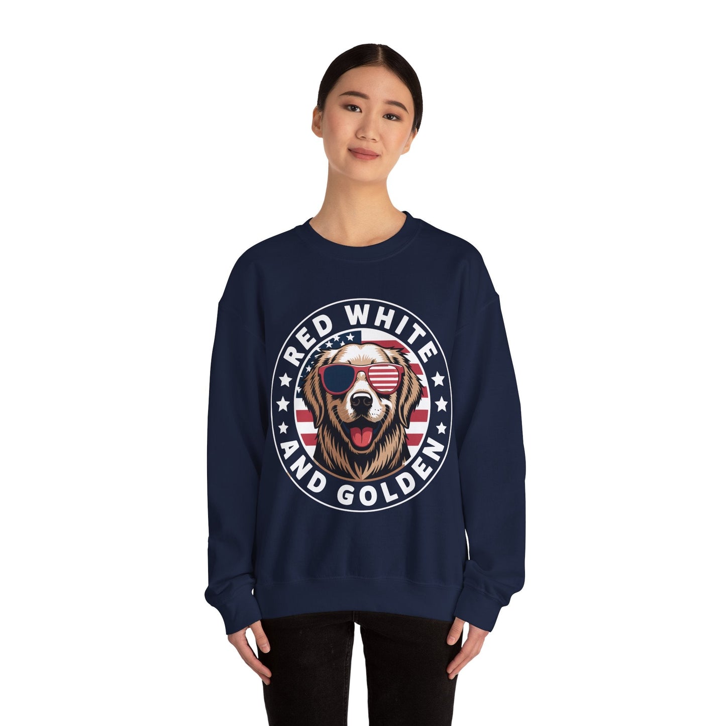 Red White Golden Retriever American Flag 4th of July Gift Sweatshirt