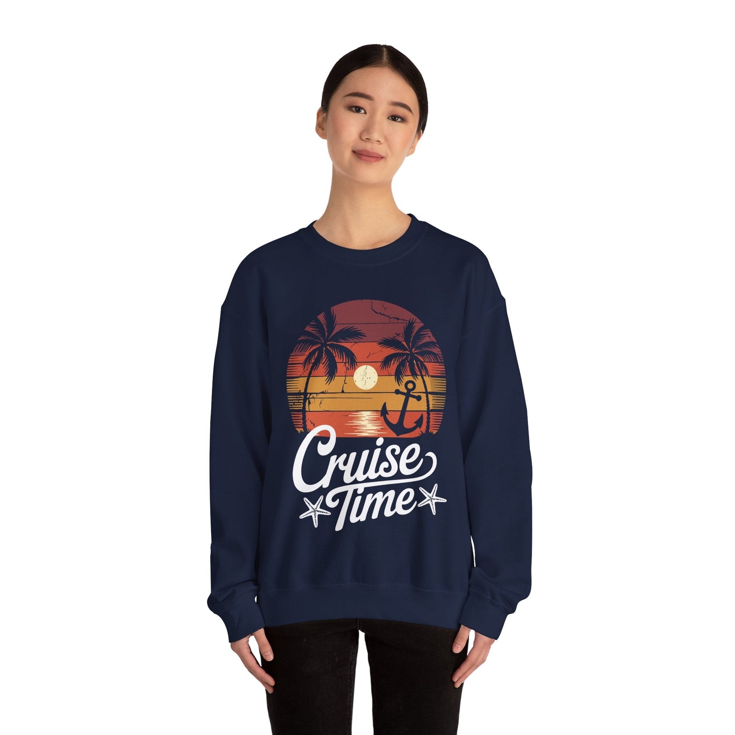 On Cruise Time Coconut Tree Graphic Summer Vacation Cruising Sweatshirt