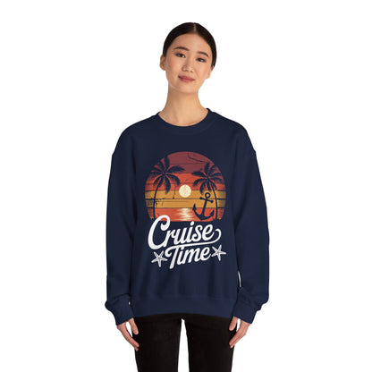 On Cruise Time Coconut Tree Graphic Summer Vacation Cruising Sweatshirt