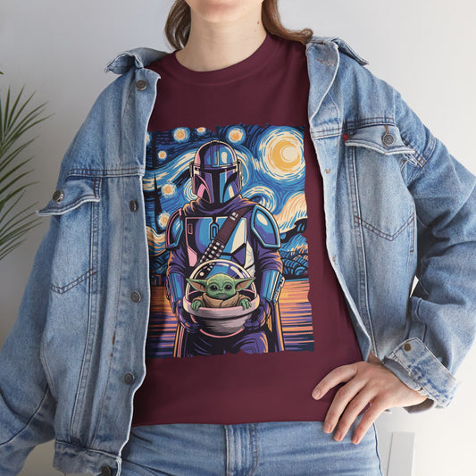 Star Wars The Mandalorian & The Child Starry Night Style T-Shirt