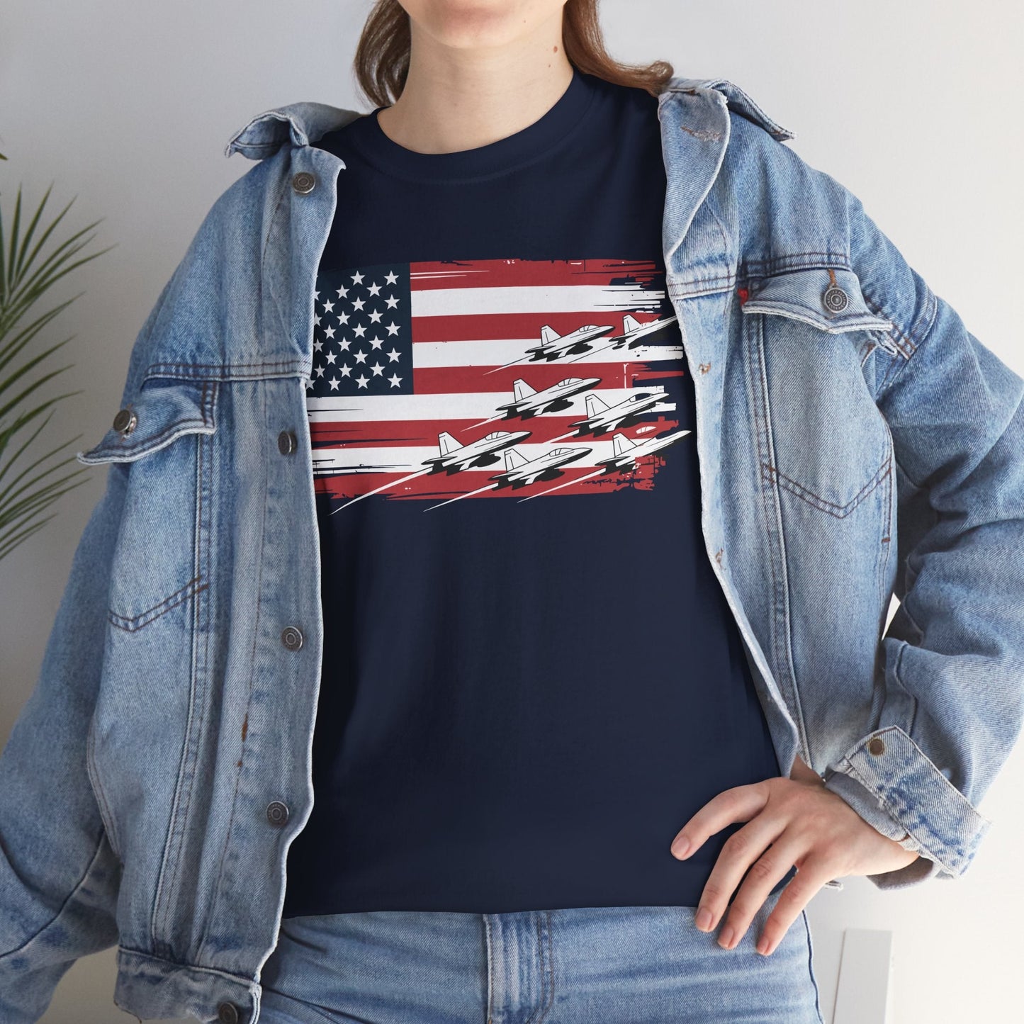 Patriotic Red White Blue USA Flag Fighter Jets 4th of July T-Shirt