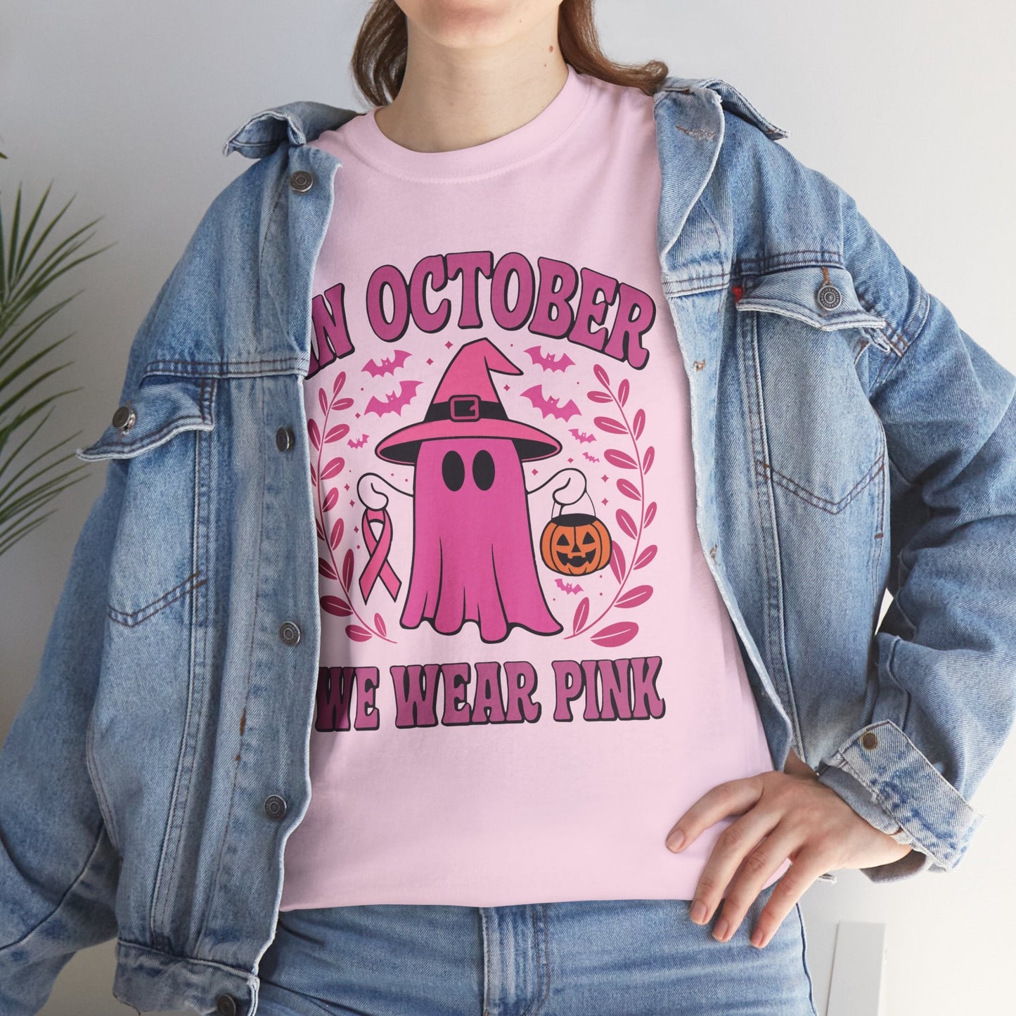 In October We Wear Pink Breast Cancer Awareness Halloween T-Shirt
