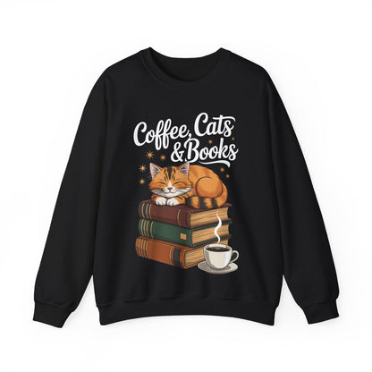 Coffee Cats & Books Lover, For Women & Girls, Funny Coffee Sweatshirt