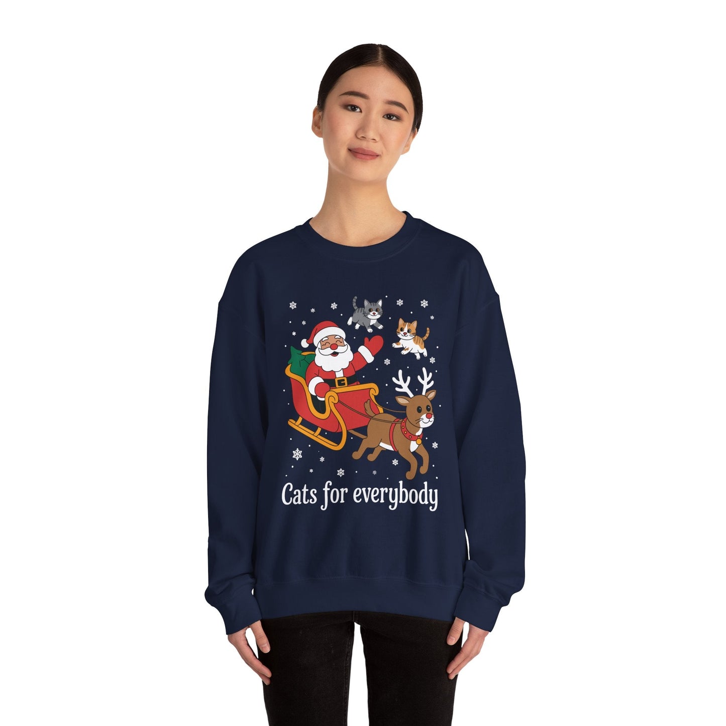 Cats For Everybody Christmas Cat Funny Xmas Women Santa Sweatshirt
