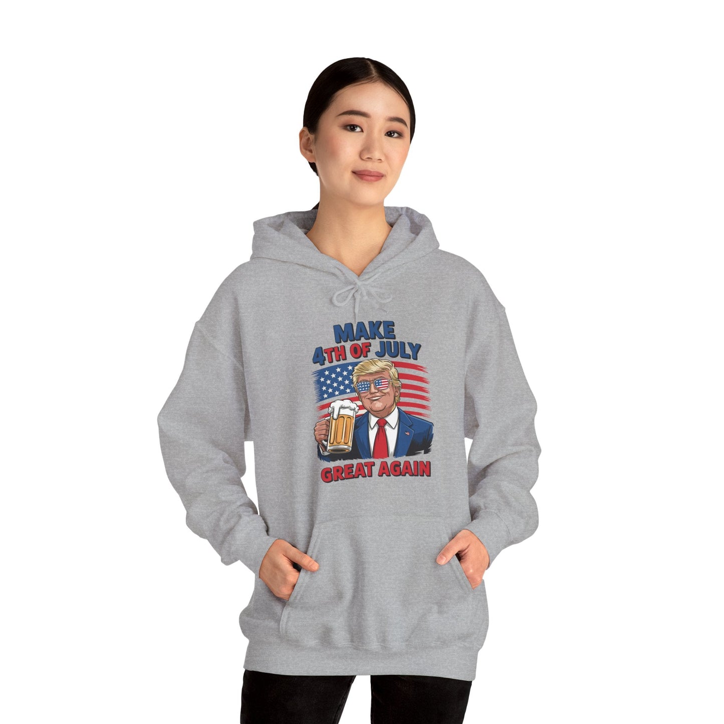 Funny Trump Make 4th Of July Great Again Drinking Beer Hoodie