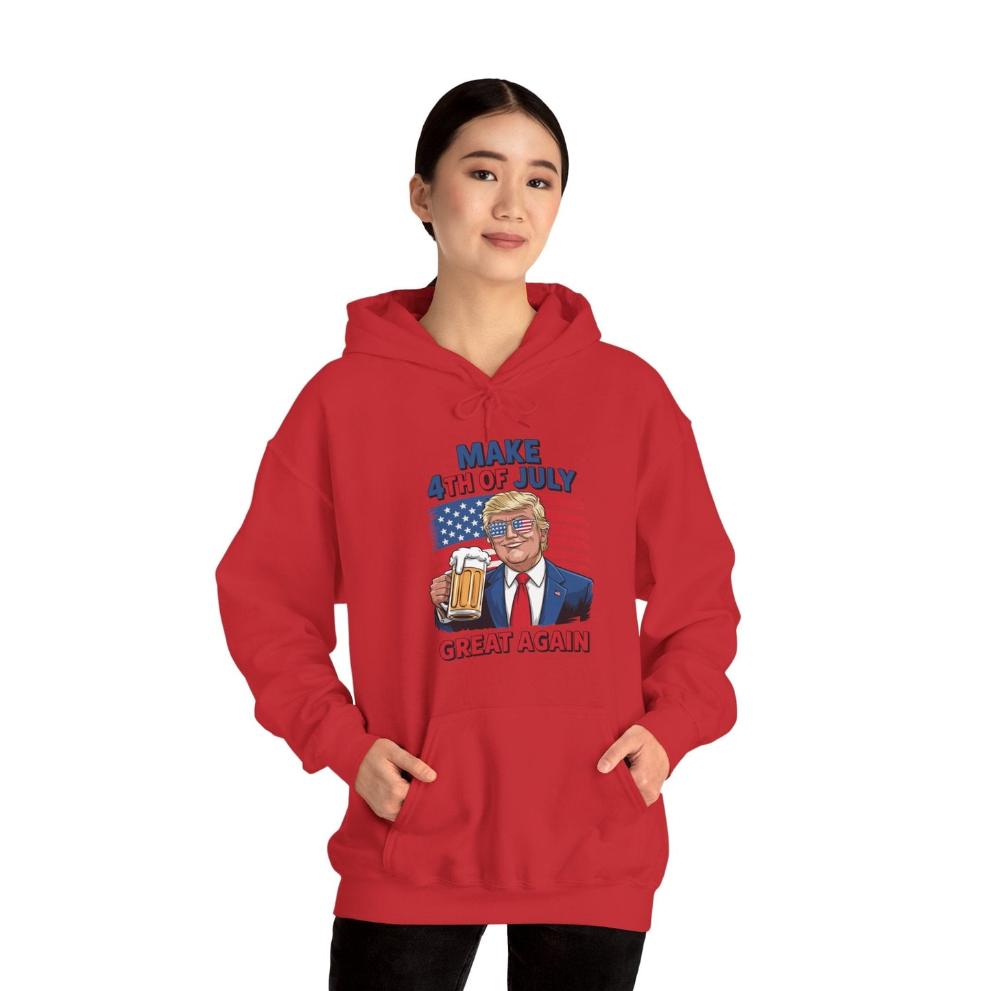 Funny Trump Make 4th Of July Great Again Drinking Beer Hoodie