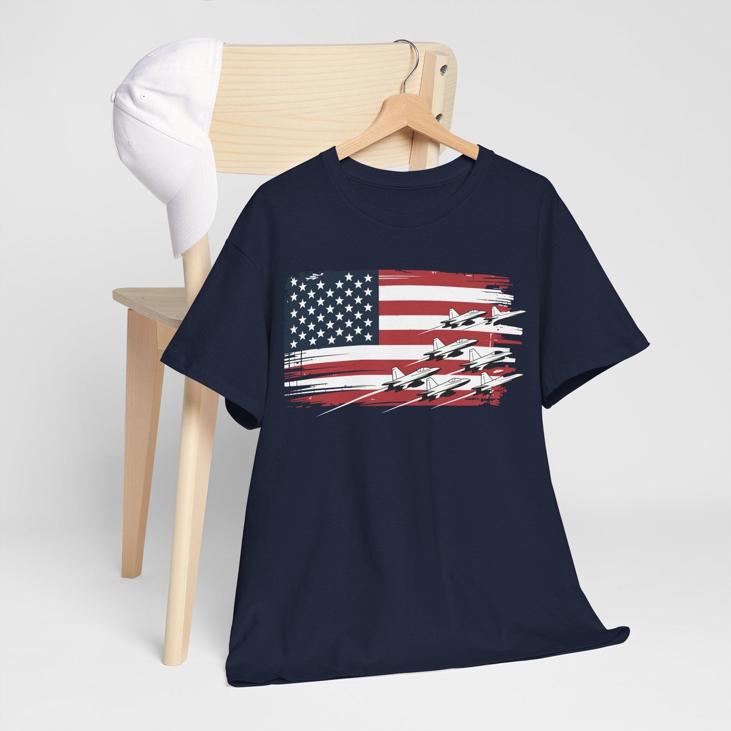 Patriotic Red White Blue USA Flag Fighter Jets 4th of July T-Shirt