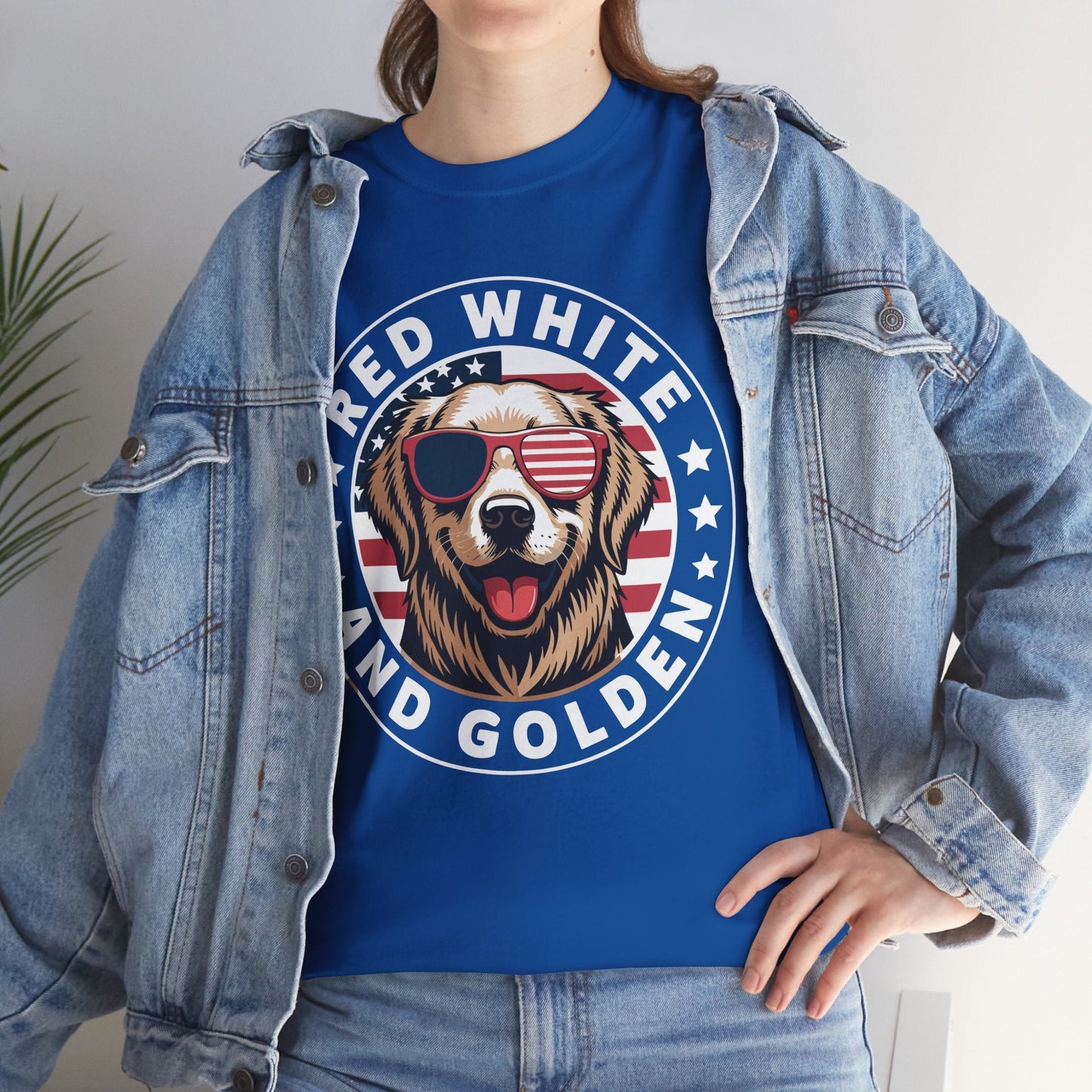 Red White Golden Retriever American Flag 4th of July Gift T-Shirt