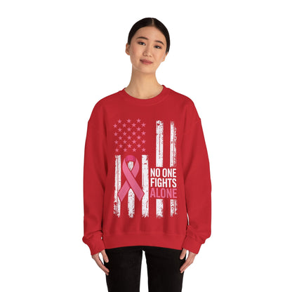No One Fights Breast Cancer Alone American Flag Pink Ribbon Sweatshirt