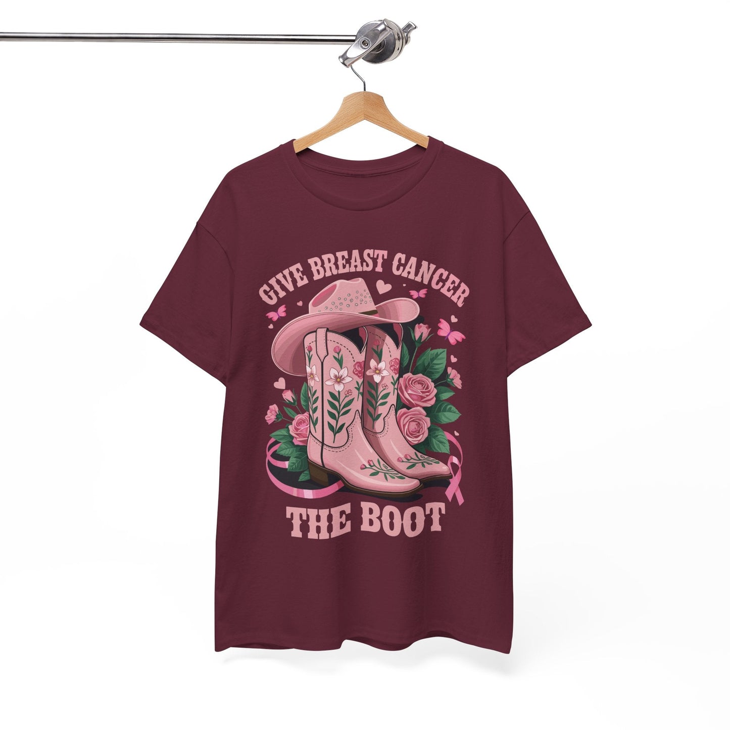 Give Breast Cancer The Boot Cowgirl Cancer Awareness Ribbon T-Shirt