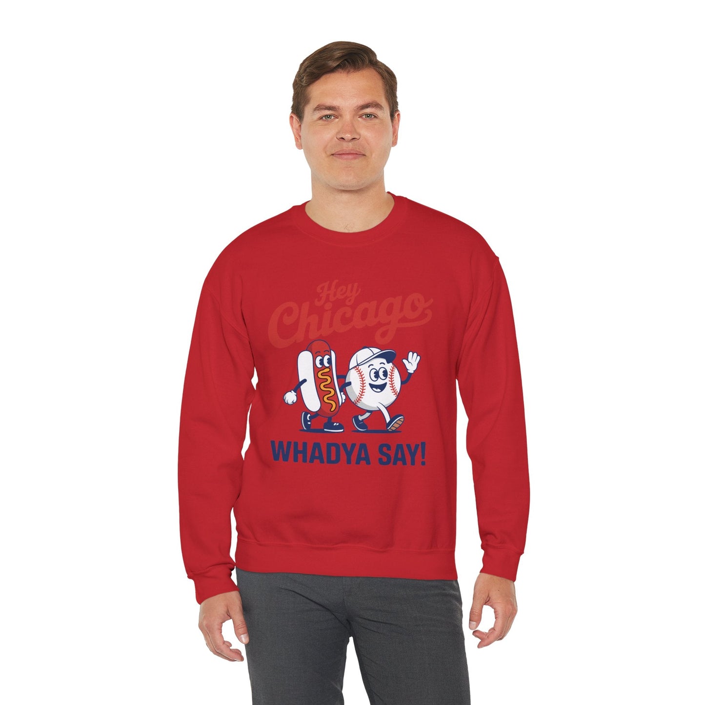 Hey Chicago Whadya Say Baseball and Hot Dog 4th of July Men Women Sweatshirt