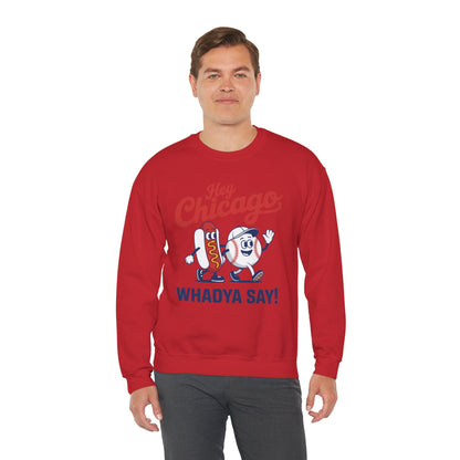 Hey Chicago Whadya Say Baseball and Hot Dog 4th of July Men Women Sweatshirt