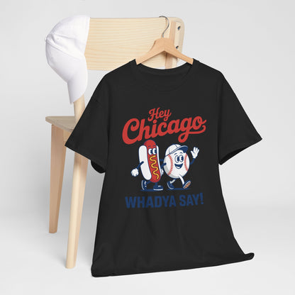 Hey Chicago Whadya Say Baseball and Hot Dog 4th of July Men Women T-Shirt