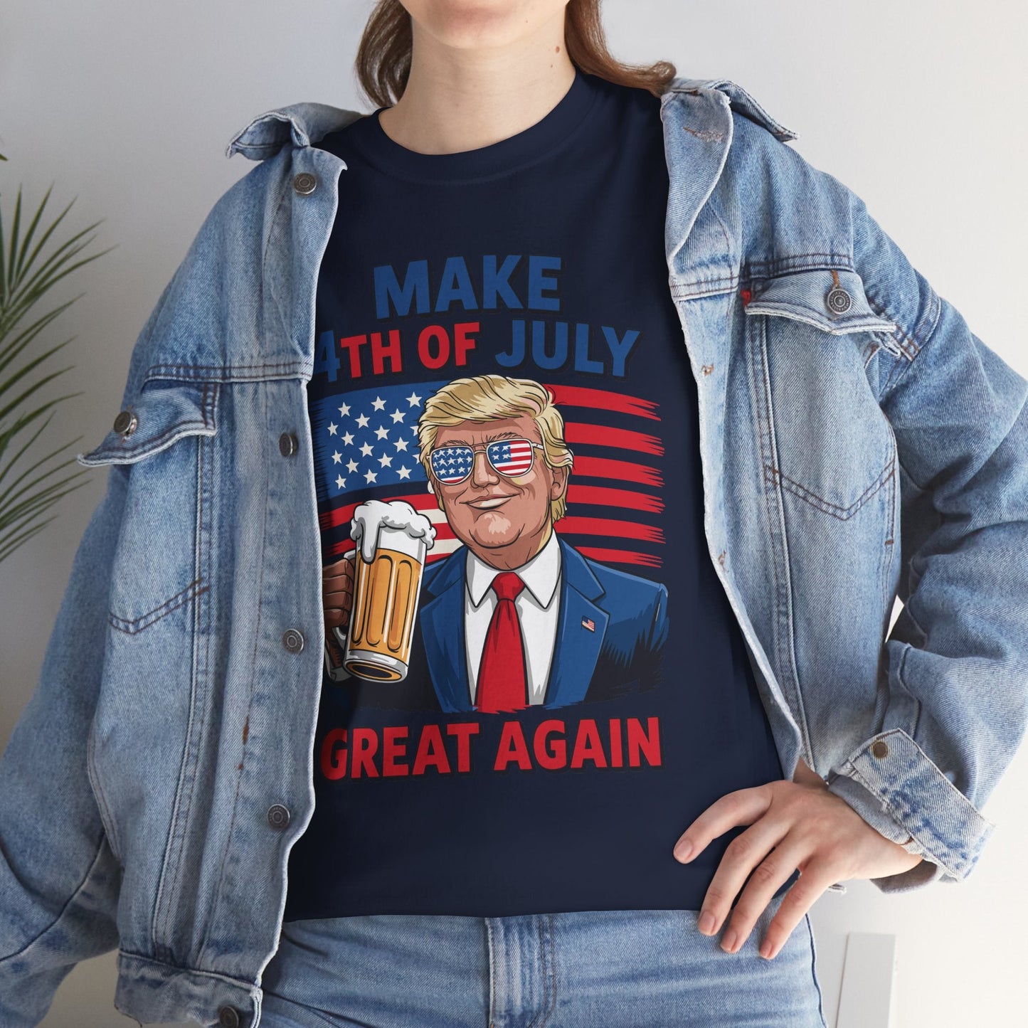 Funny Trump Make 4th Of July Great Again Drinking Beer T-Shirt