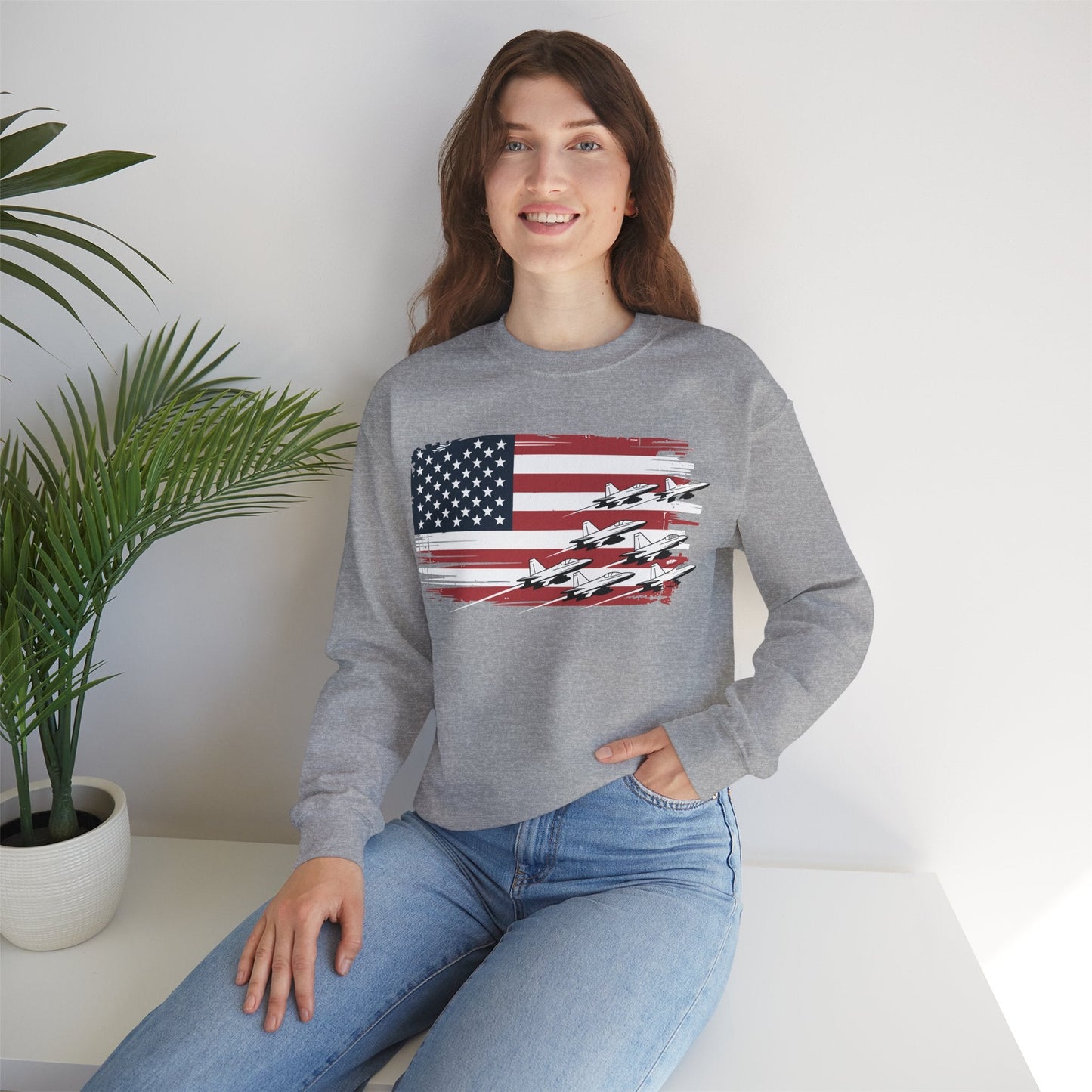 Patriotic Red White Blue USA Flag Fighter Jets 4th of July Sweatshirt